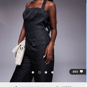 Kaiia exclusive square halterneck wide leg pocket detail jumpsuit in black